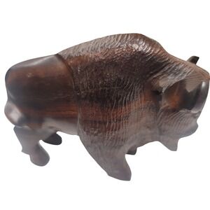 Hand Carved Wooden Buffalo‎ Figurine Bison Sculpture Rustic Decor